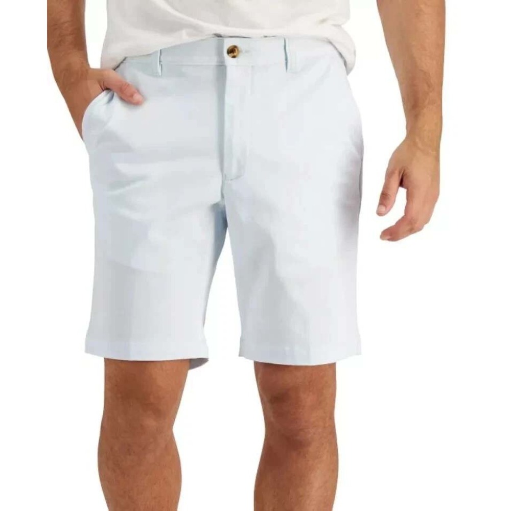 NWT Club Room Men's 33 Stretch Flat Front Chino Shorts Light Blue Cotton Blend